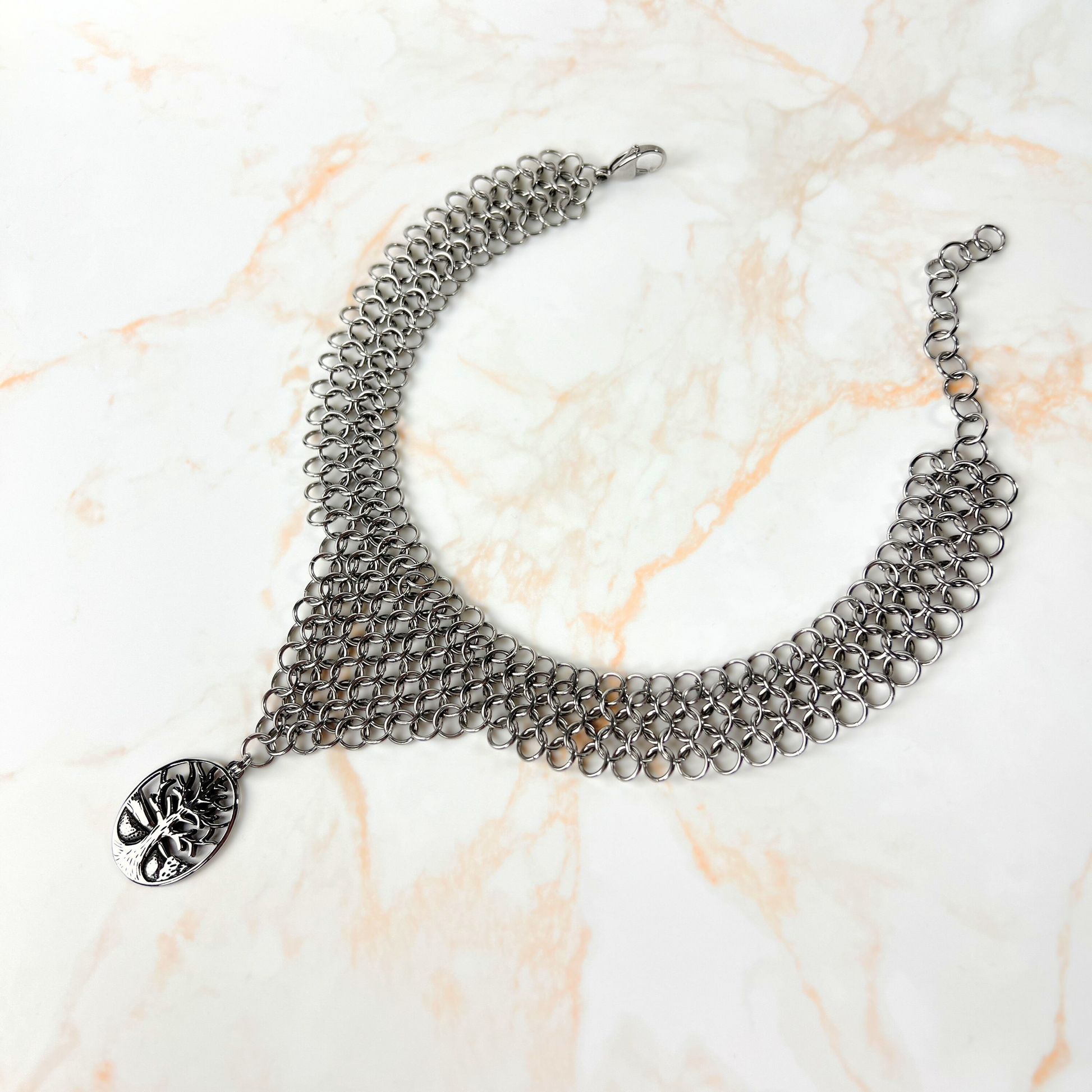 Tree pendant chainmail choker European 4 in 1 necklace