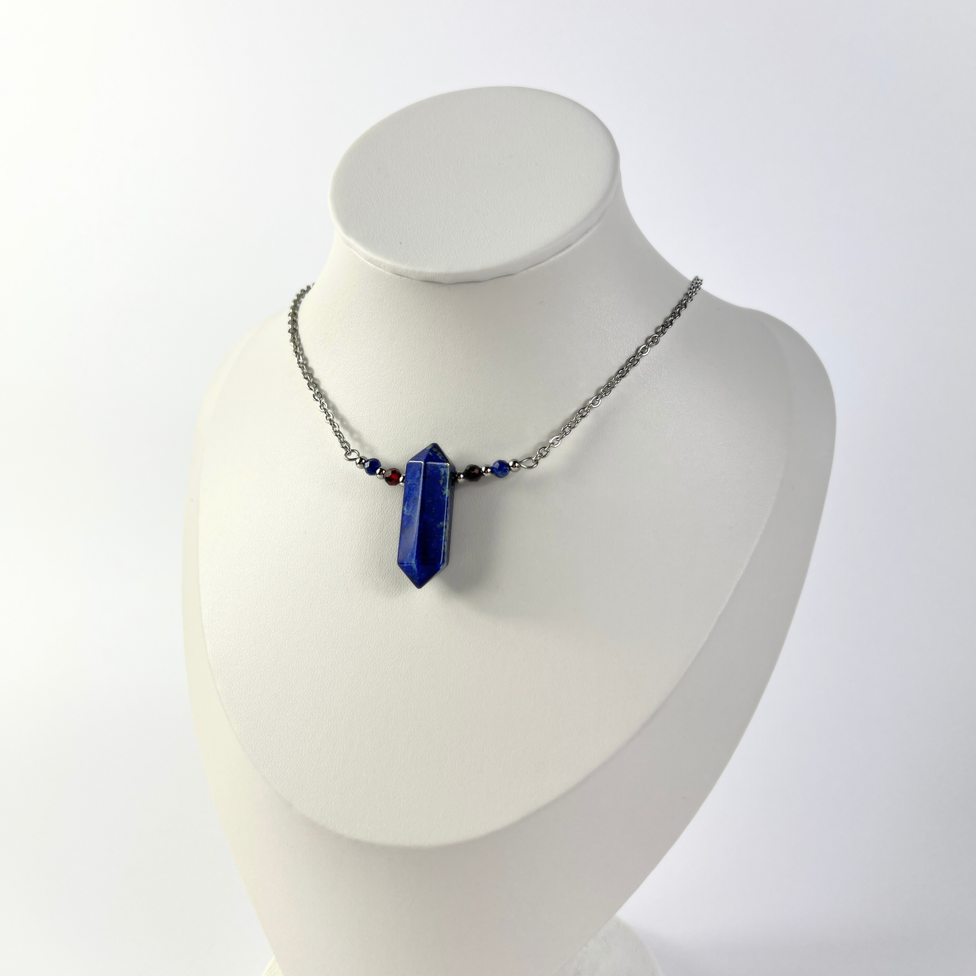 Lapis lazuli, garnet necklace with faceted beads Baguette Magick