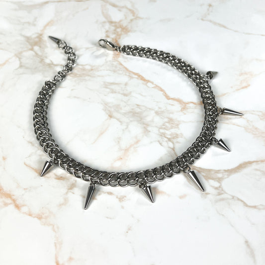 Half Persian chainmail choker with spikes, stainless steel gothic necklace