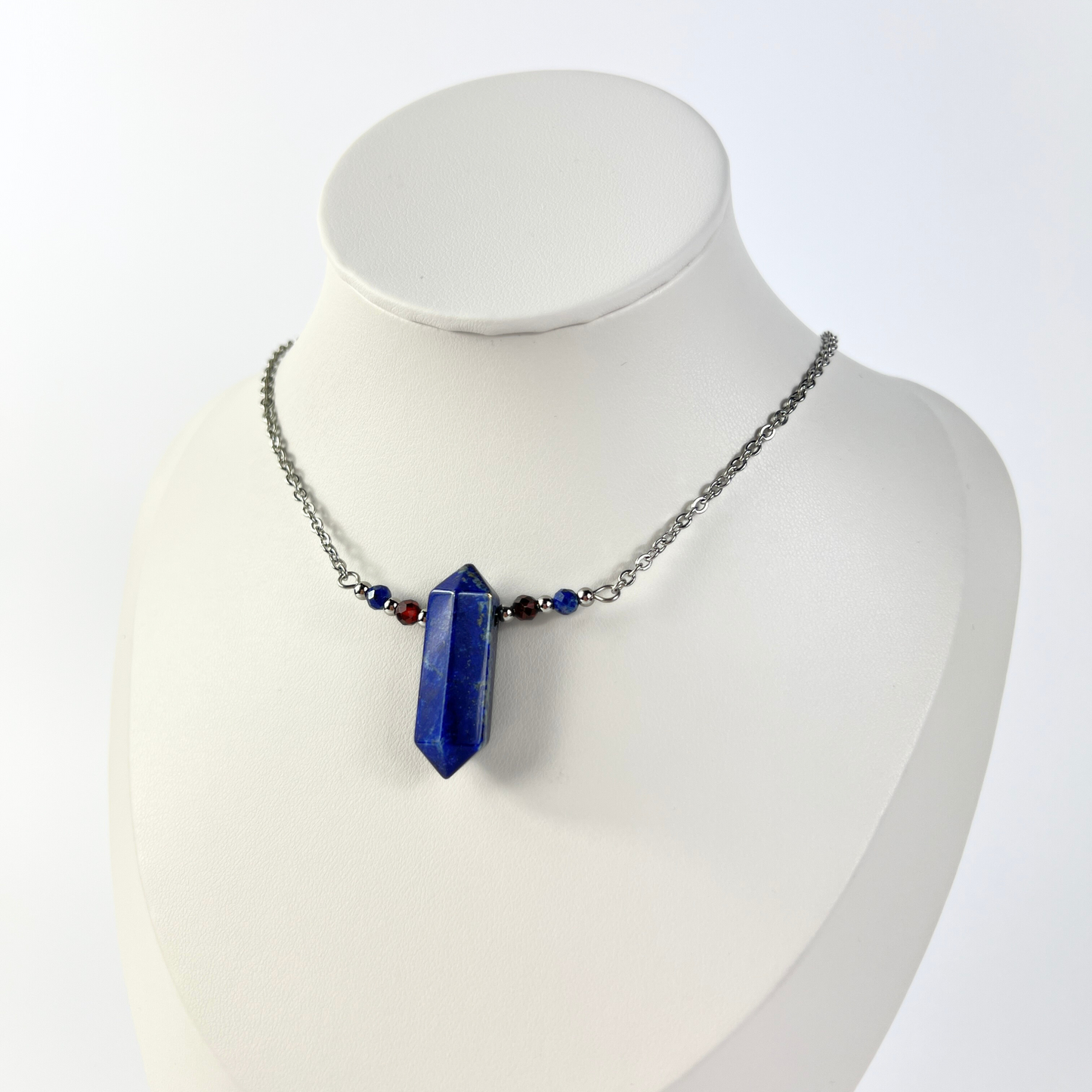 Lapis lazuli, garnet necklace with faceted beads Baguette Magick