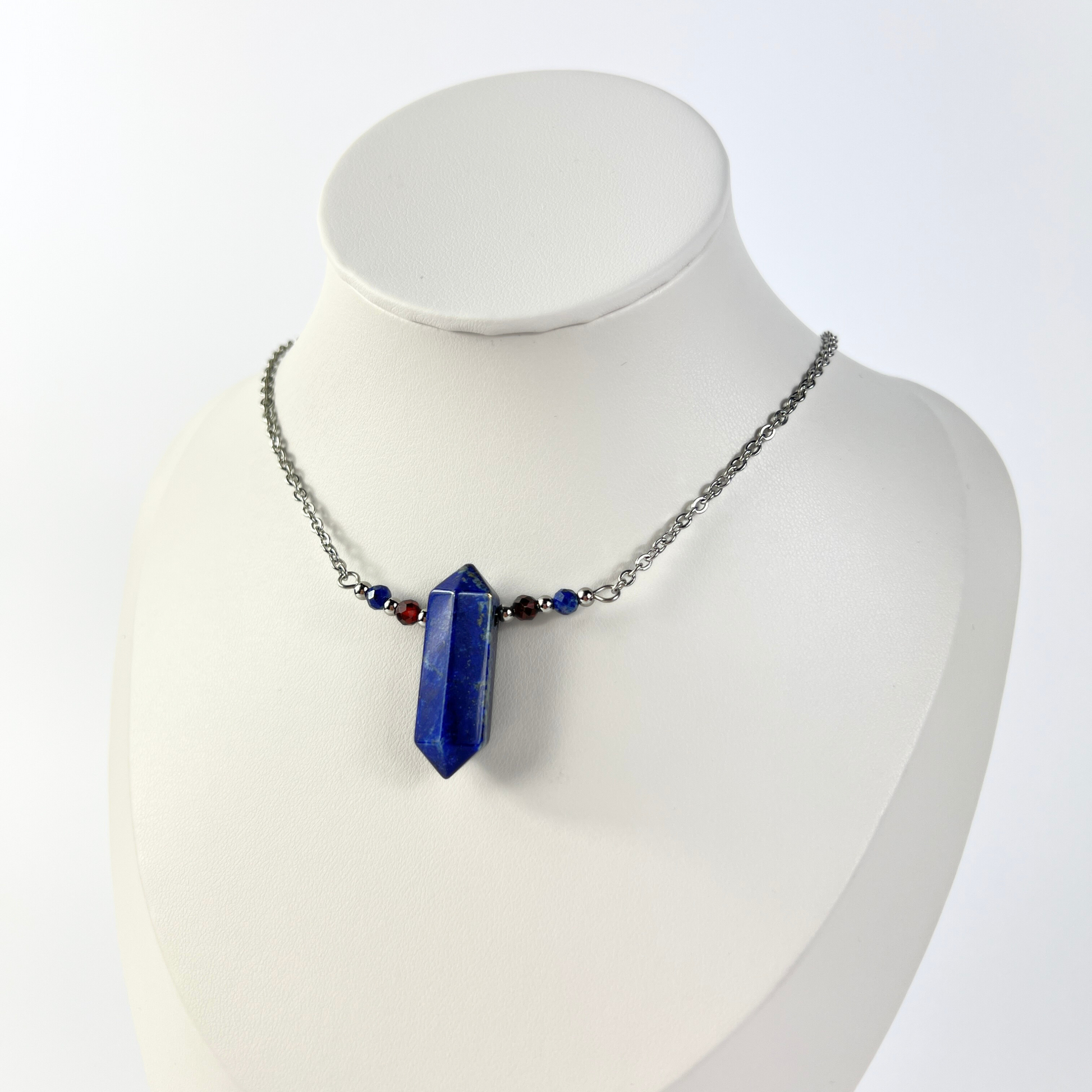 Lapis lazuli, garnet necklace with faceted beads Baguette Magick