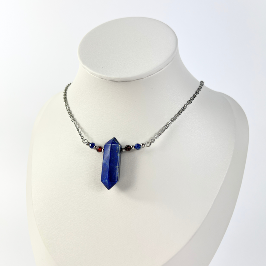 Lapis lazuli, garnet necklace with faceted beads Baguette Magick