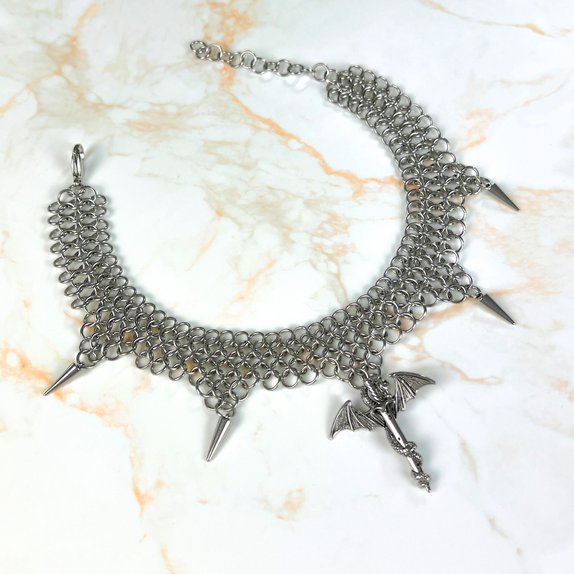 Dragon sword chainmail choker European 4 in 1 necklace Baguette Magick