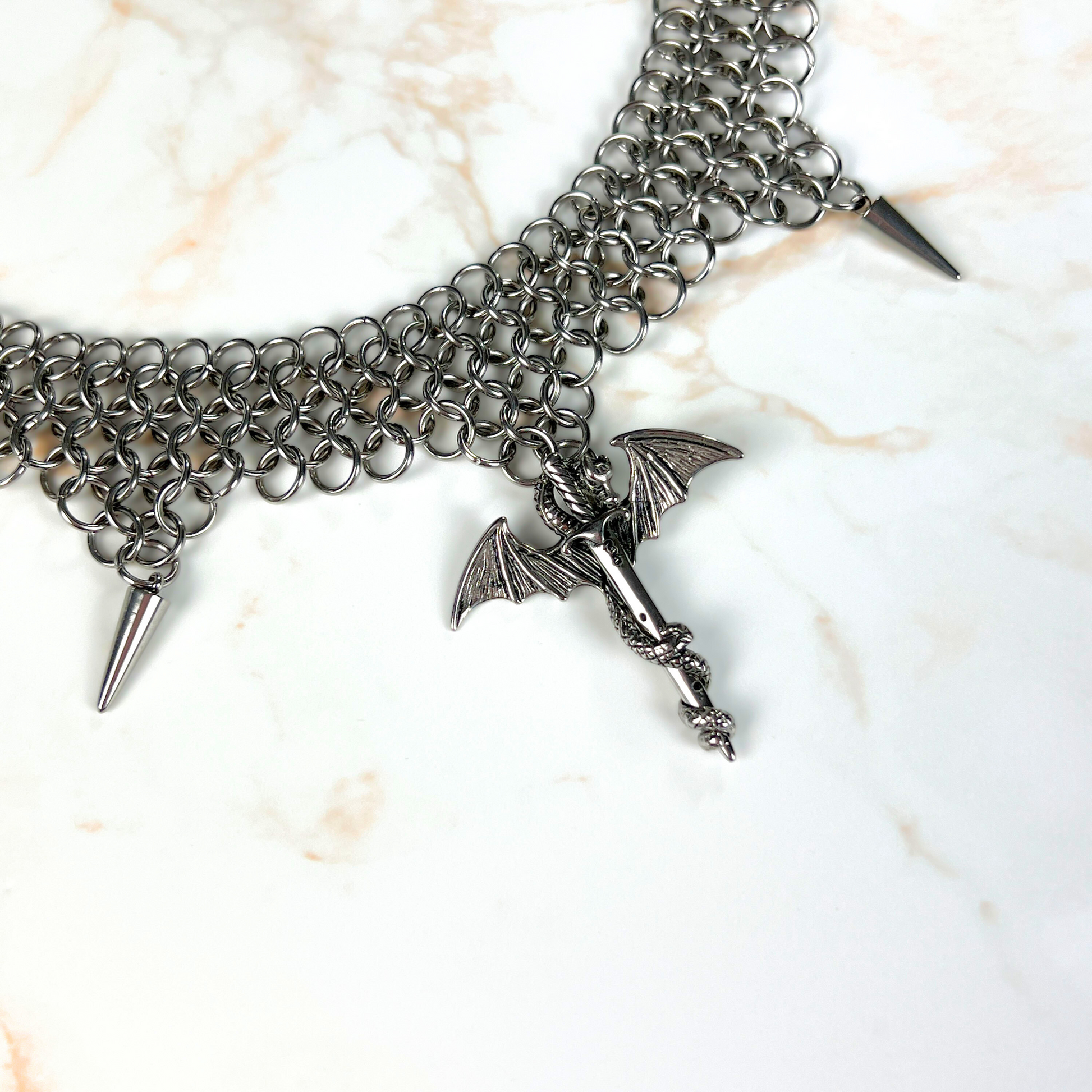 Dragon sword chainmail choker European 4 in 1 necklace Baguette Magick