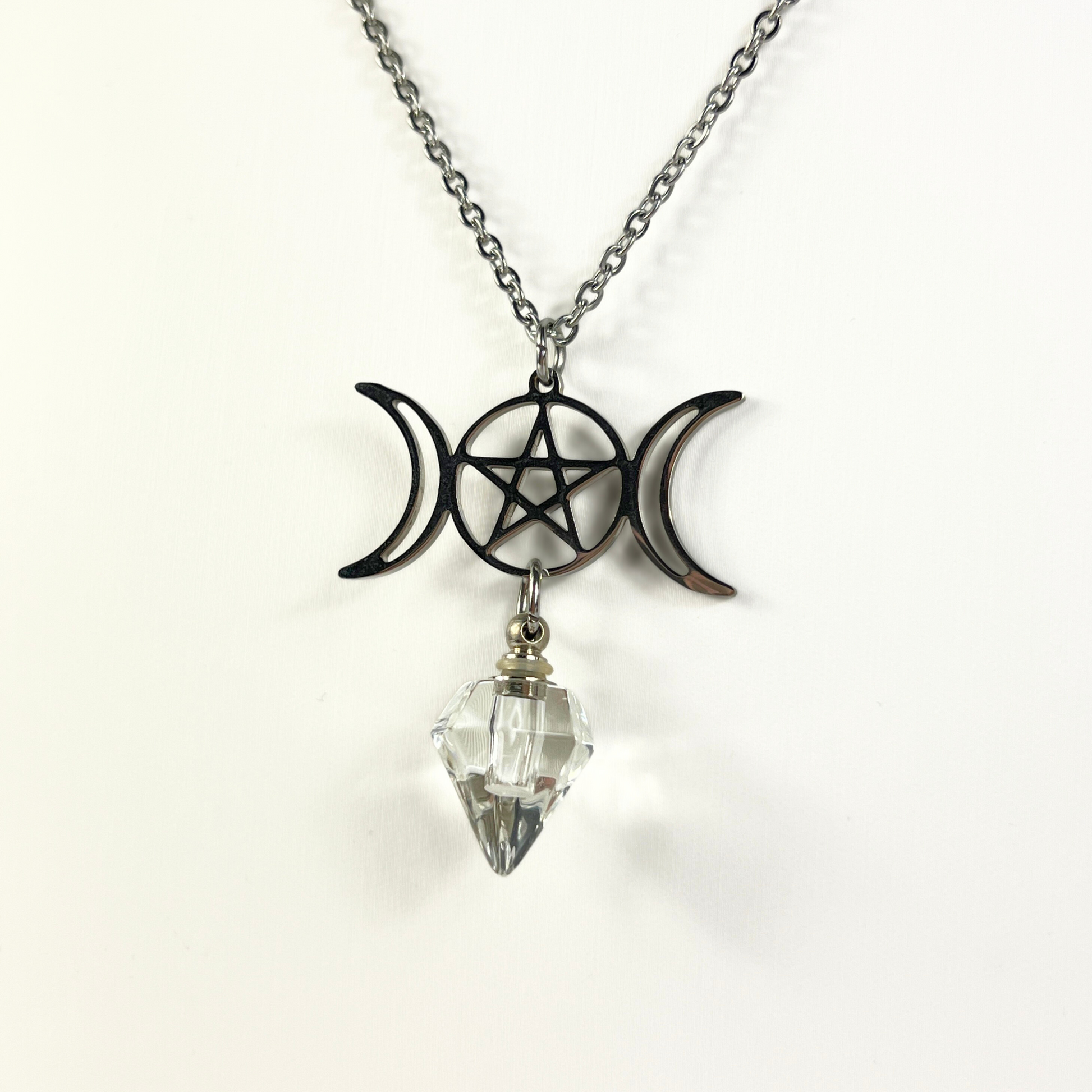 Triple Moon and pentacle potion necklace Baguette Magick