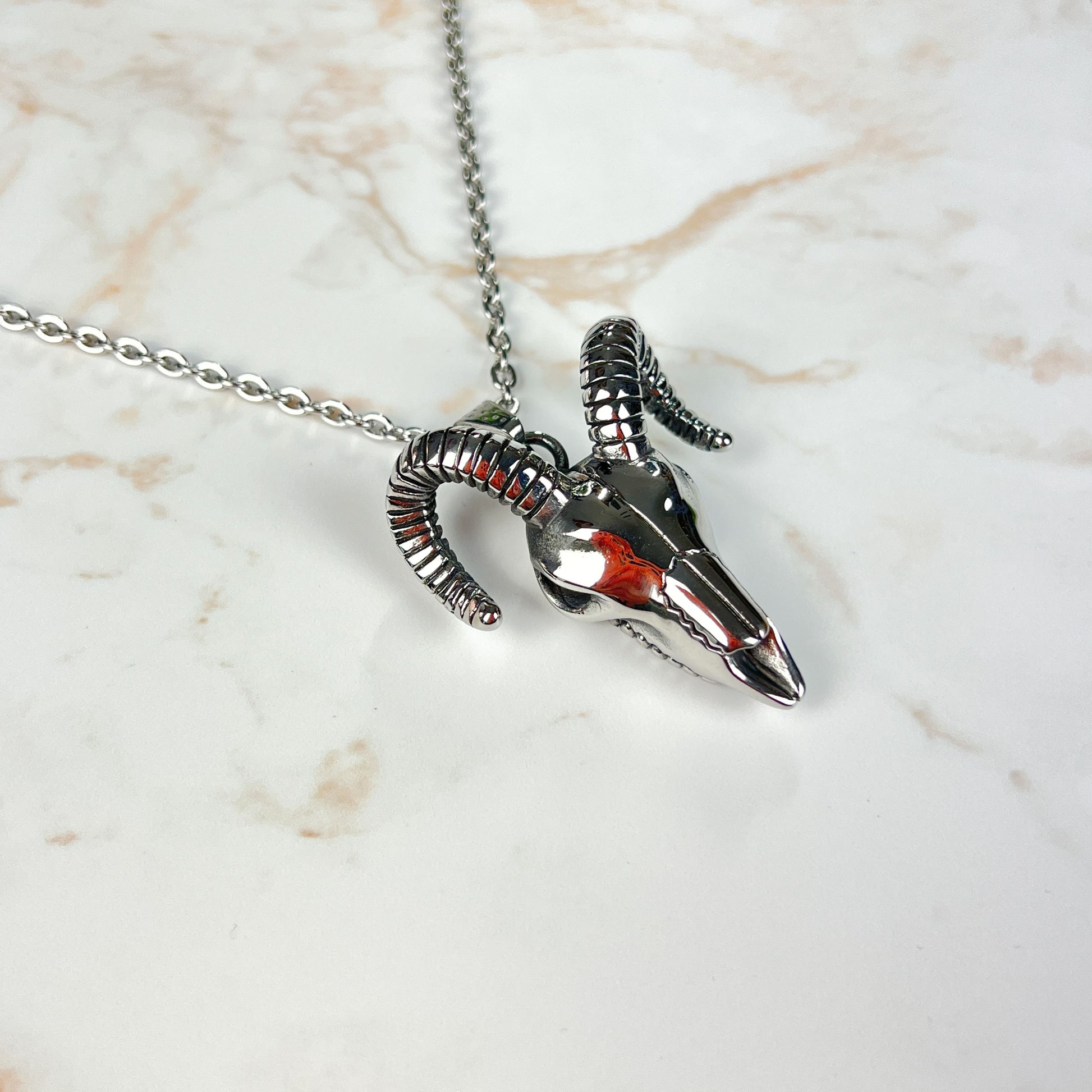 Stainless steel big ram skull necklace Baguette Magick
