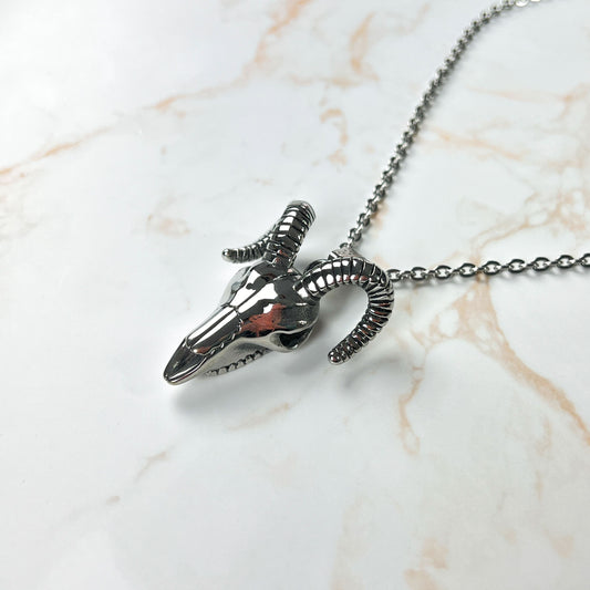 Stainless steel big ram skull necklace