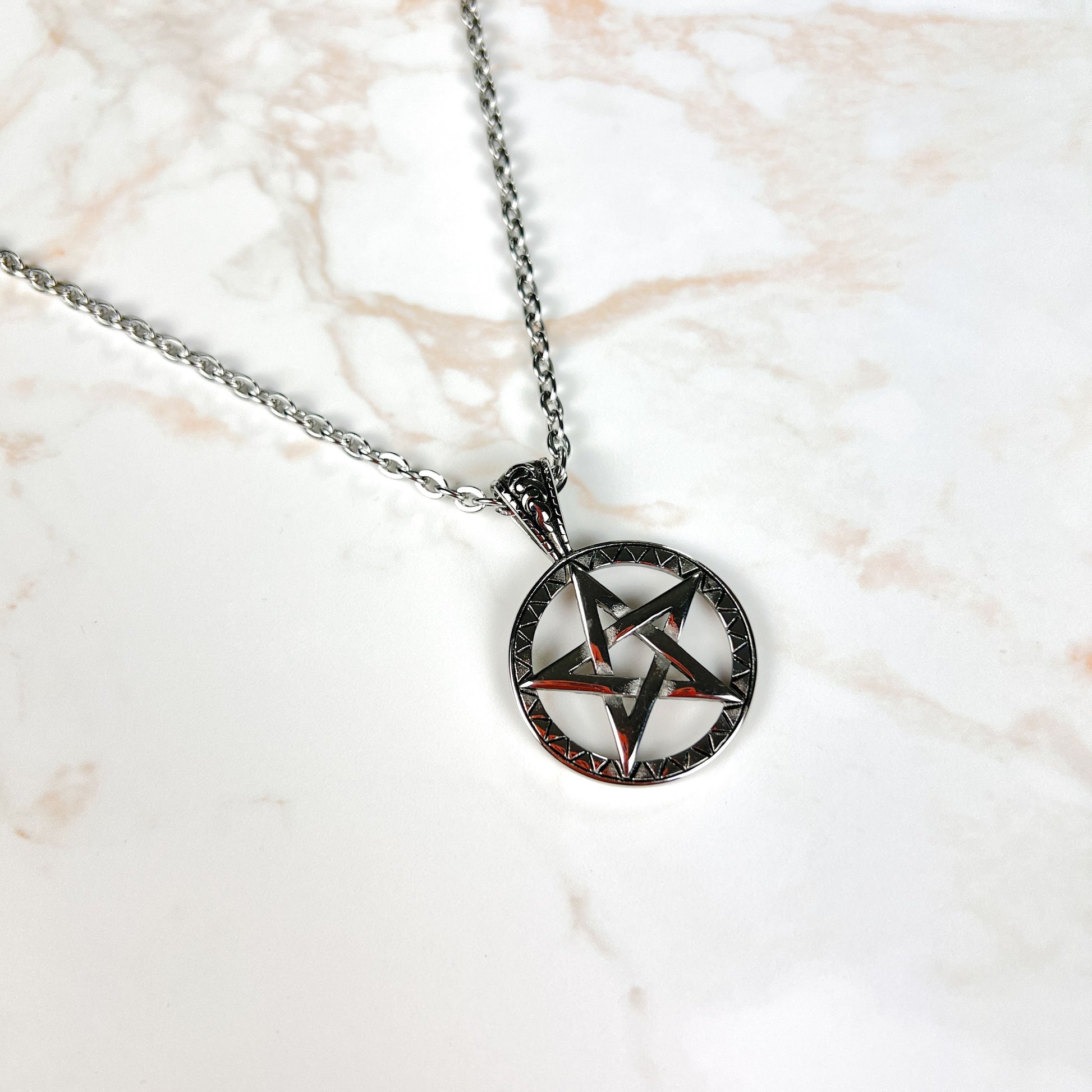 Stainless steel pentacle witch necklace Baguette Magick