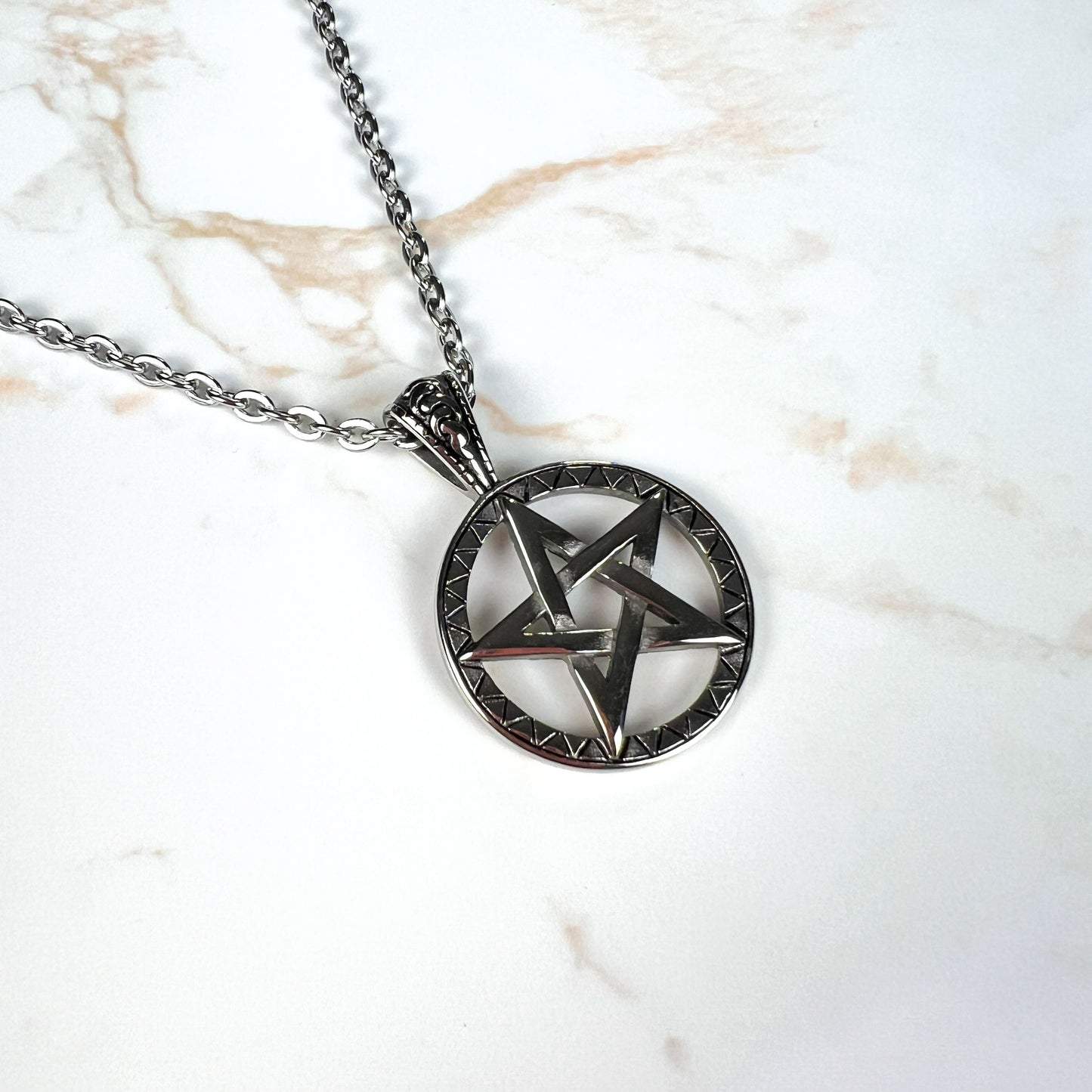Stainless steel pentacle witch necklace