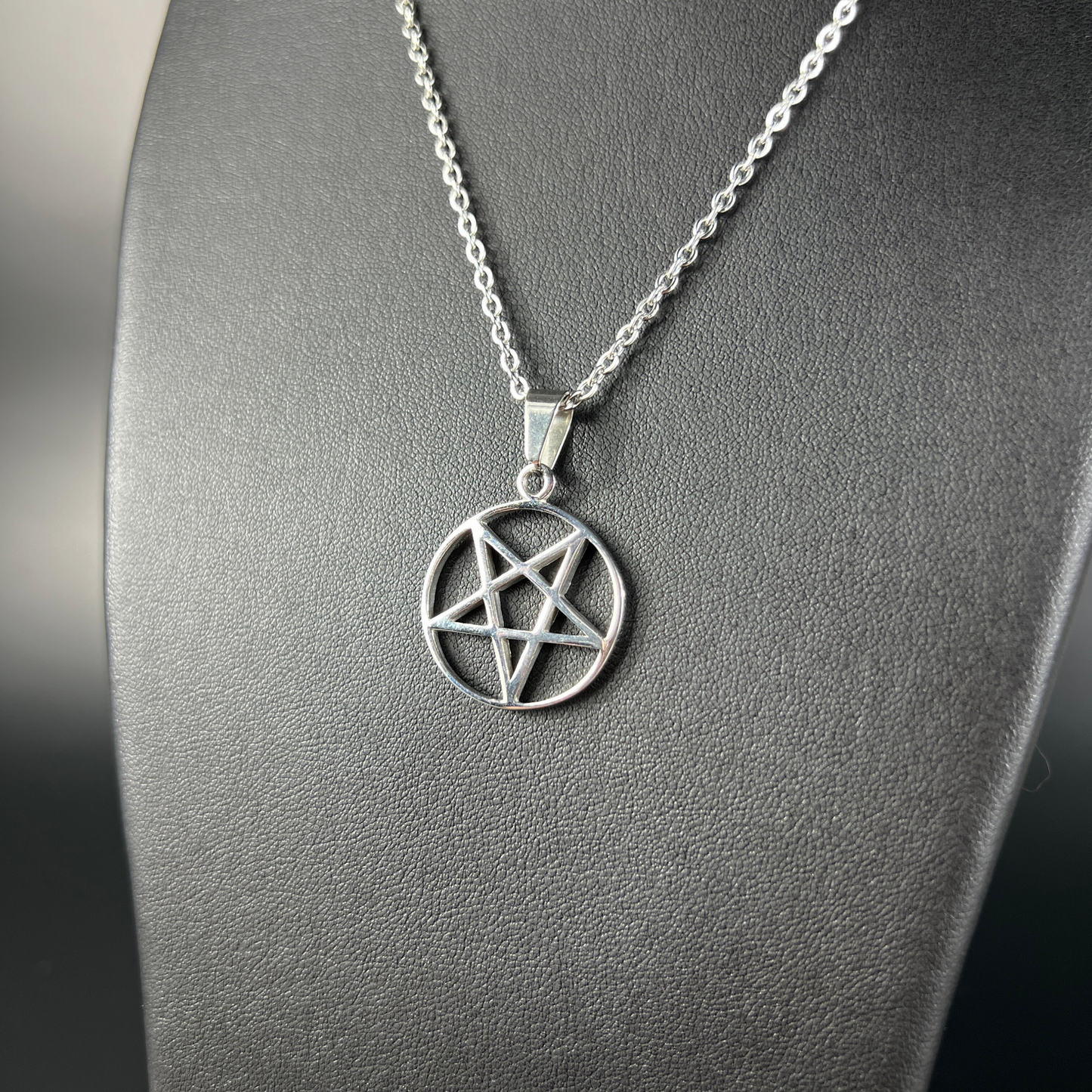 Stainless steel reversed pentacle necklace