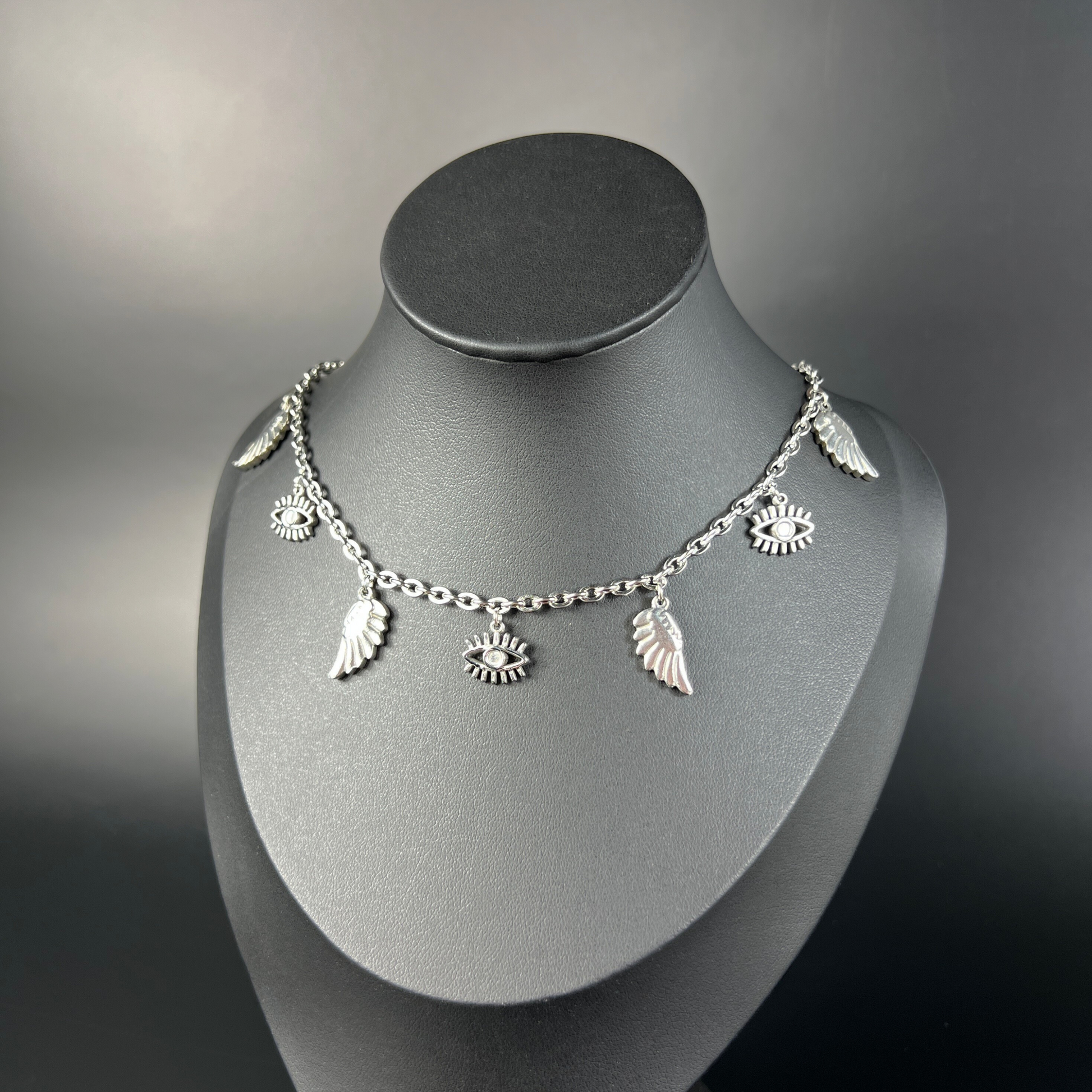 Biblical angel necklace, eyes and wings charms Baguette Magick