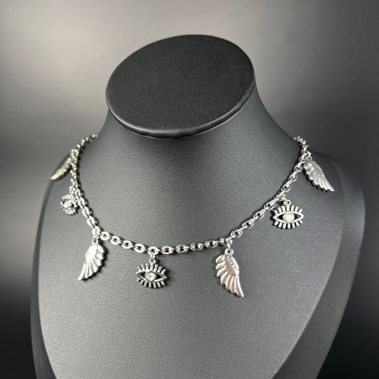 Biblical angel necklace, eyes and wings charms Baguette Magick