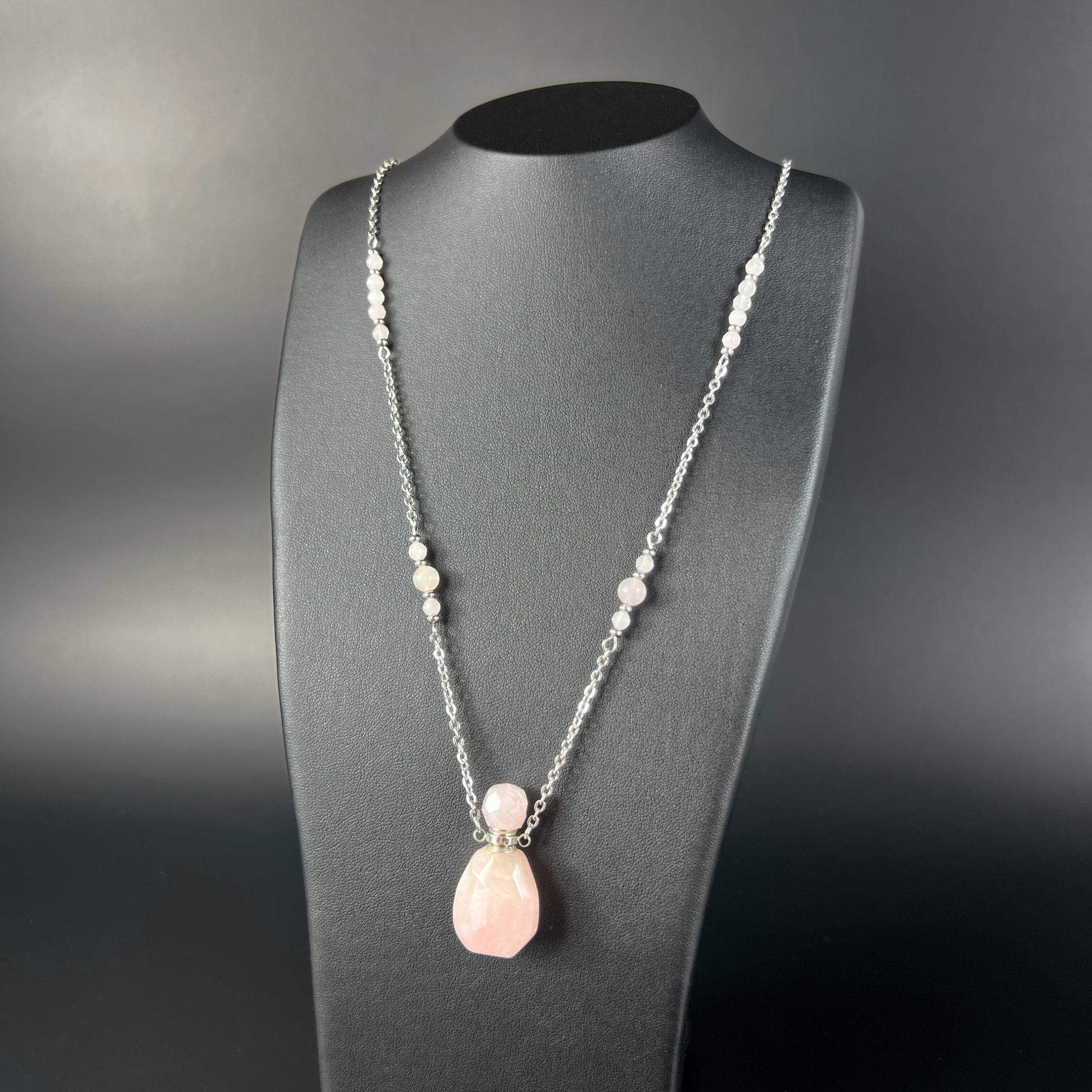 Perfume and potion bottle necklace in rose quartz Baguette Magick