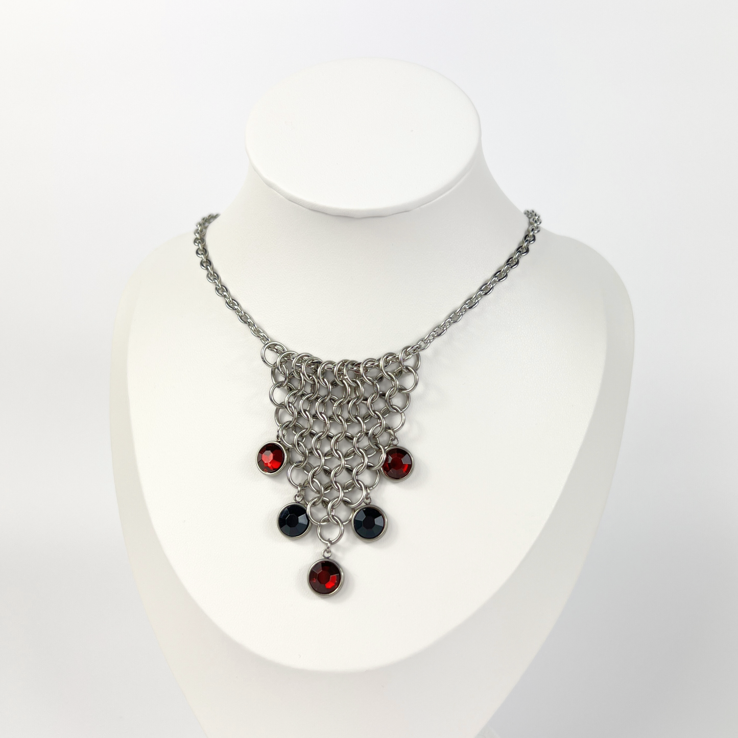 Black and red rhinestones chainmail choker, European 4 in 1