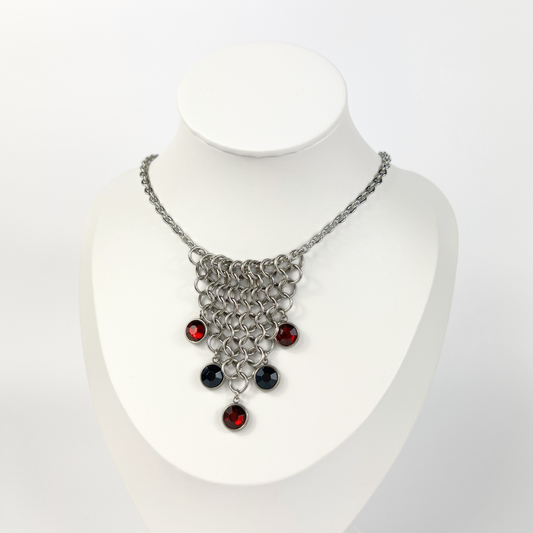 Black and red rhinestones chainmail choker, European 4 in 1