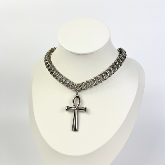 Half Persian chainmail choker with an Ankh pendant, Egyptian cross, necklace
