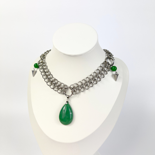 Aventurine European chainmail teardrop pendant necklace Baguette Magick