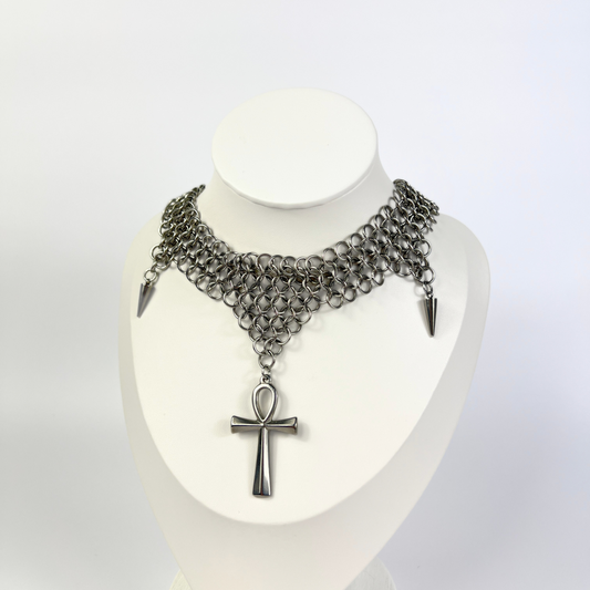 Ankh chainmail choker European 4 in 1 necklace