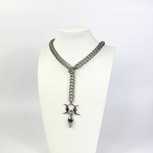 Collier lariat en cotte de mailles triple déesse, demi-persan