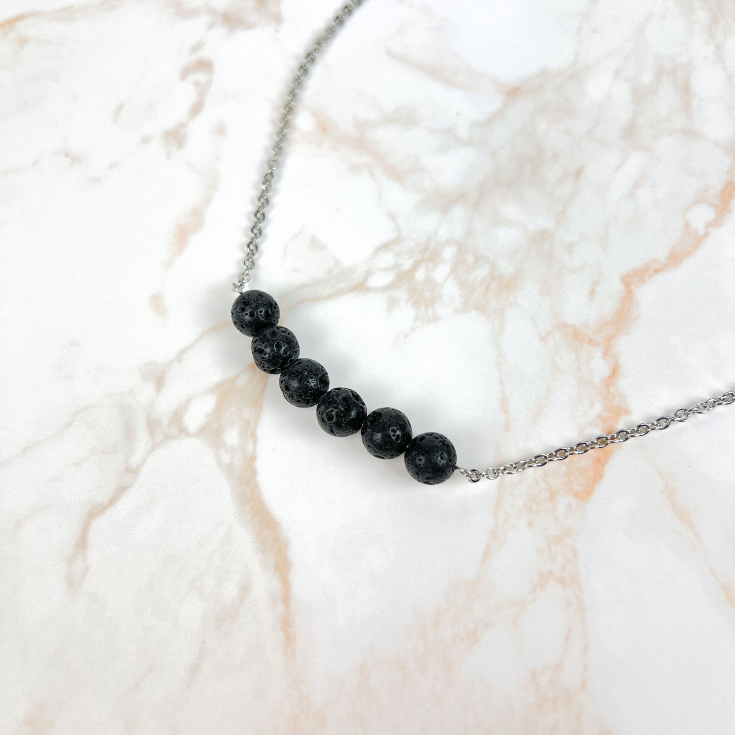 Black lava rock beaded necklace for aromatherapy, stainless steel choker Baguette Magick