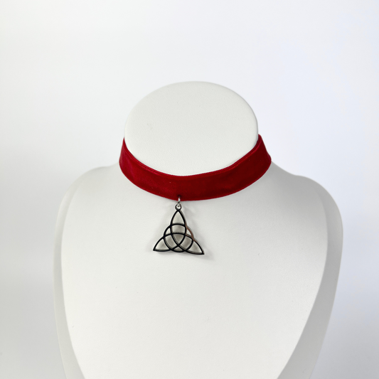Red velvet and Triquetra Victorian Gothic choker Baguette Magick