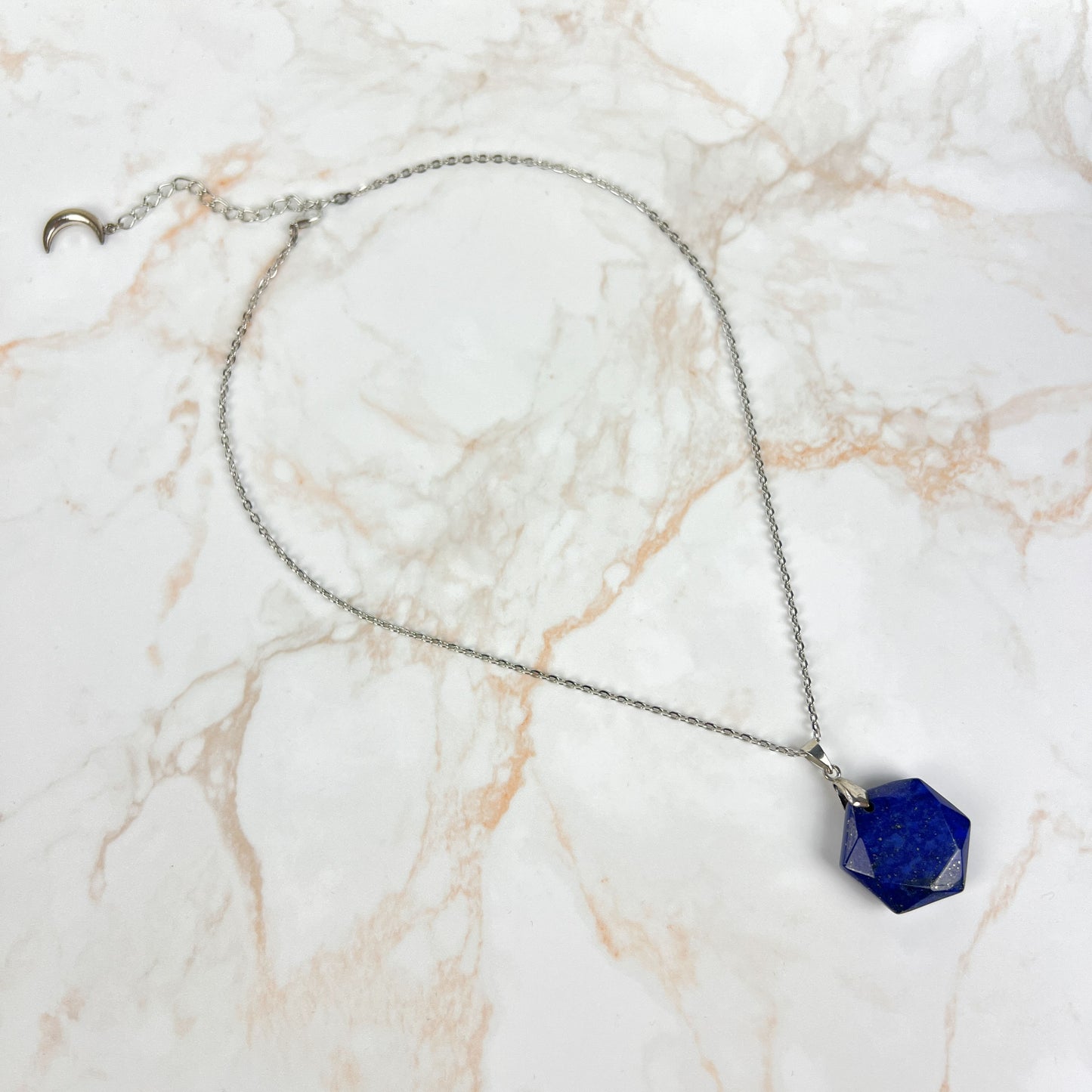 Gemstone hexagon necklace in Lapis Lazuli, Rose Quartz, Quartz, Amethyst or Labradorite Baguette Magick