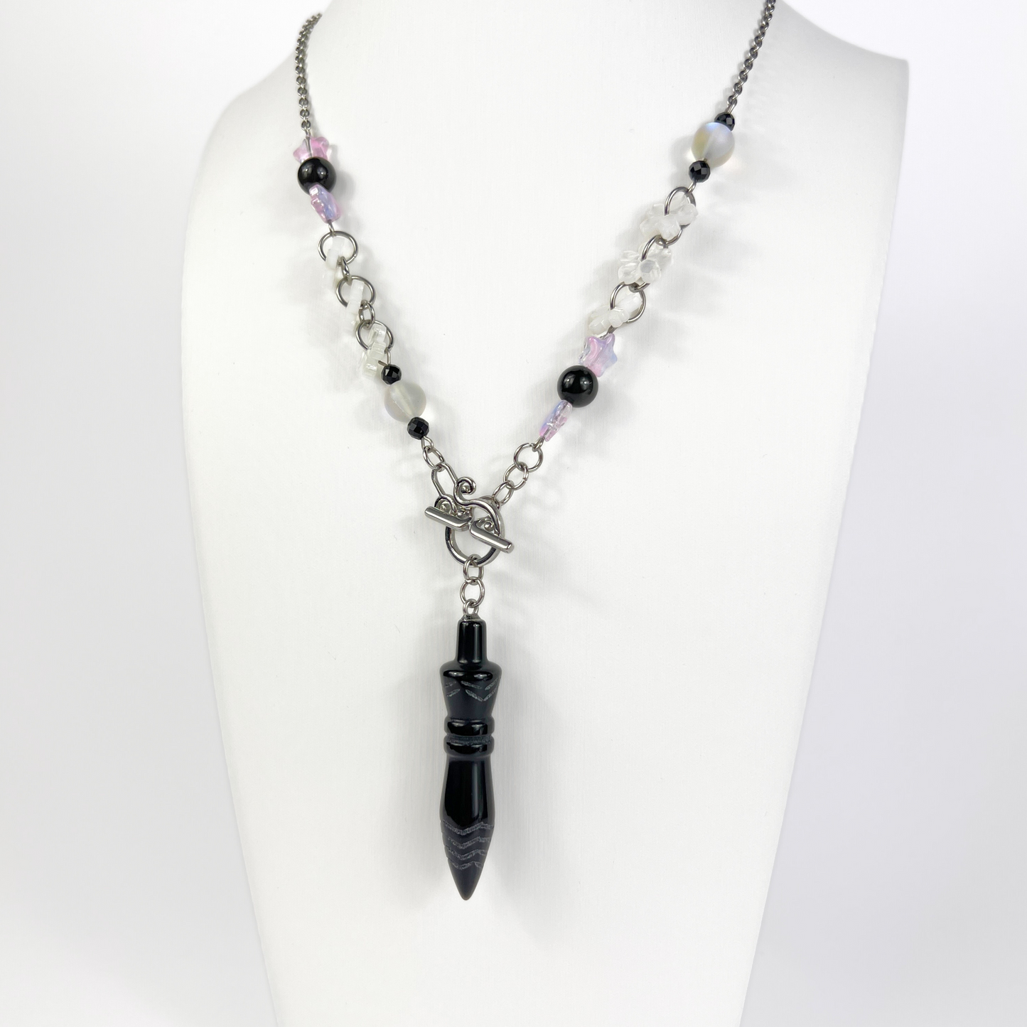 Dark Lolita Thot engraved pendulum necklace, Obsidian