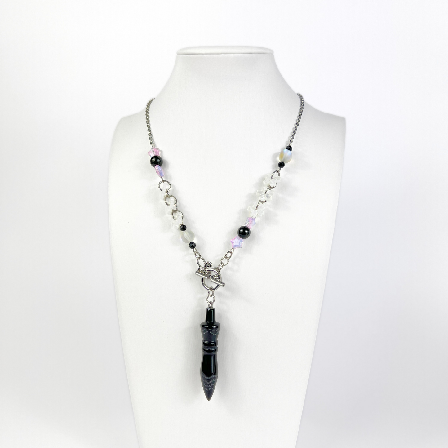 Dark Lolita Thot engraved pendulum necklace, Obsidian