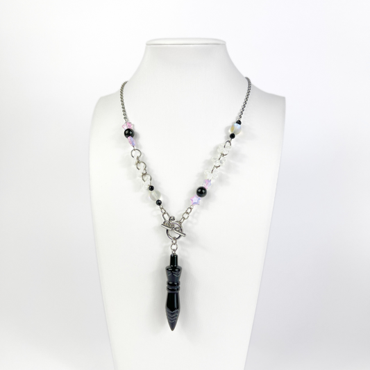 Dark Lolita Thot engraved pendulum necklace, Obsidian