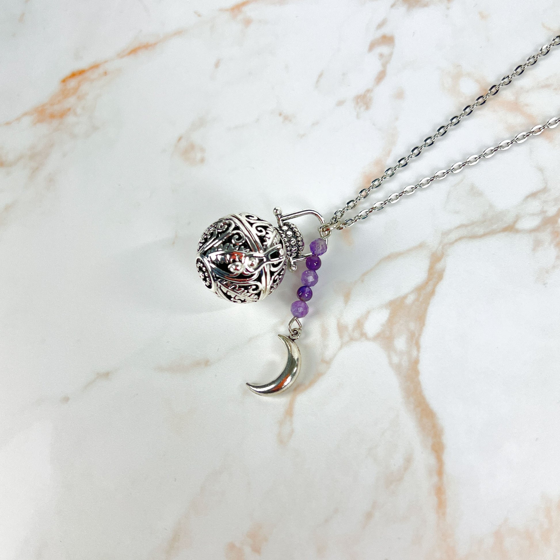 Rococo amethyst locket and Moon crescent necklace Baguette Magick