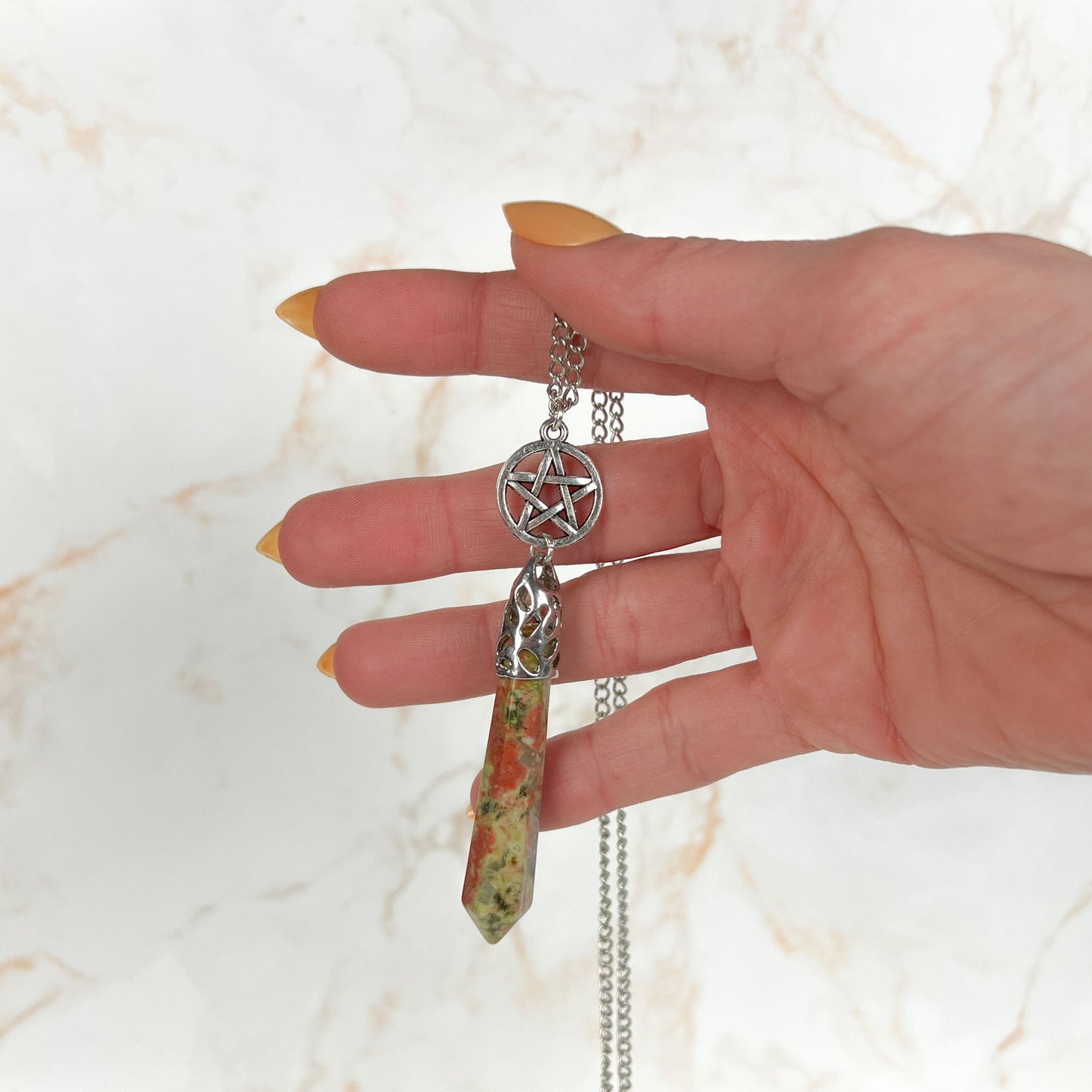 Unakite and pentacle pendulum necklace Baguette Magick