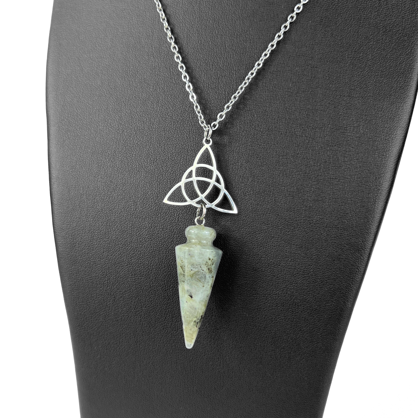 Labradorite and triquetra Celtic knot pendulum necklace