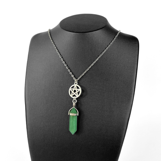 Pentacle pendulum necklace - obsidian, quartz, rose quartz, or aventurine