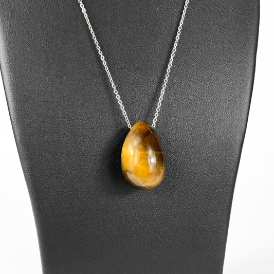Collier œuf en pierre précieuse œil de tigre