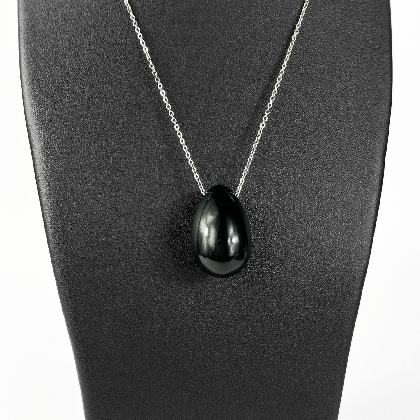 Obsidian gemstone egg necklace