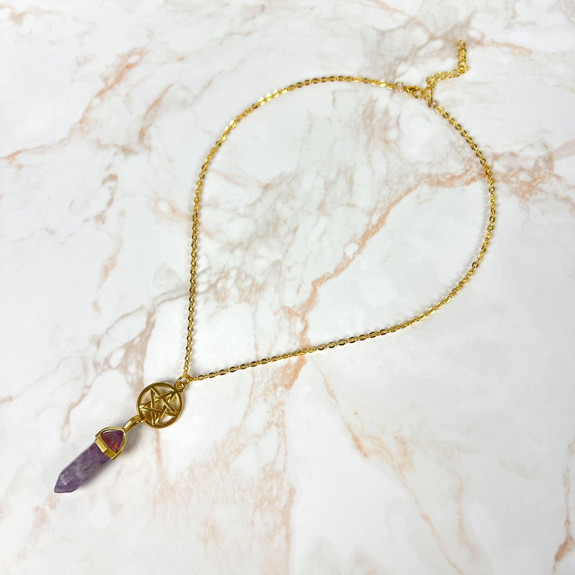 Golden fluorite and pentacle divination pendulum necklace Baguette Magick