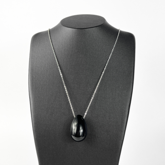 Obsidian gemstone egg necklace