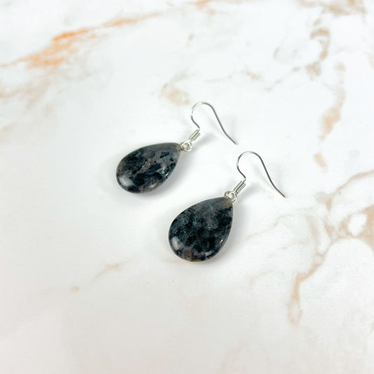 Larvikite minimalist teardrop earrings Baguette Magick