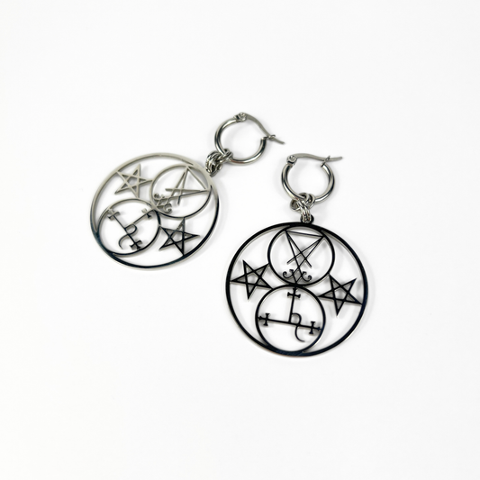 Luciferian earrings, Lilith and Lucifer sigils, inverted pentacle