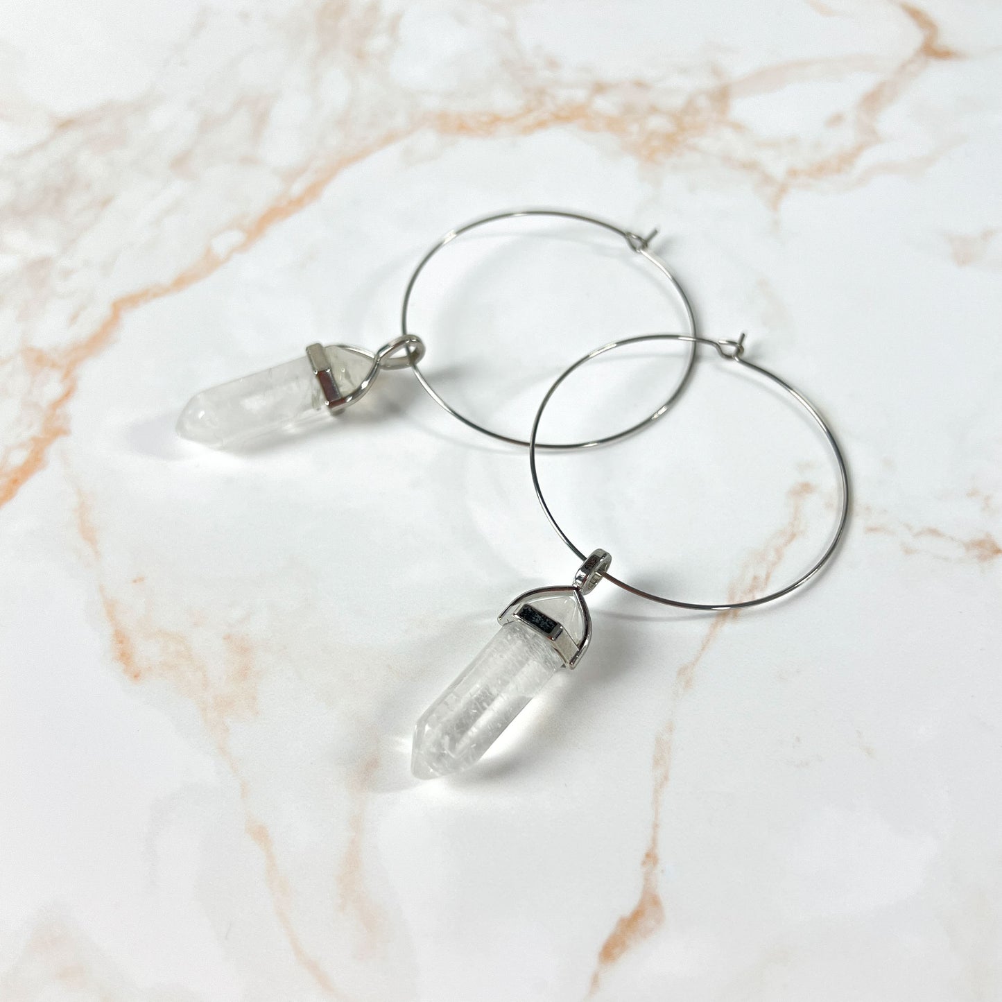 Quartz hoop earrings boho and witchy jewelry Baguette Magick