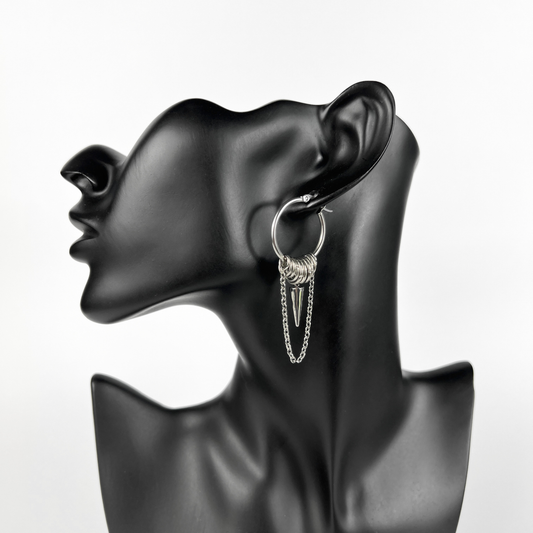 Grandes boucles d'oreilles créoles avec anneaux ouverts, pic et chaîne, style industriel