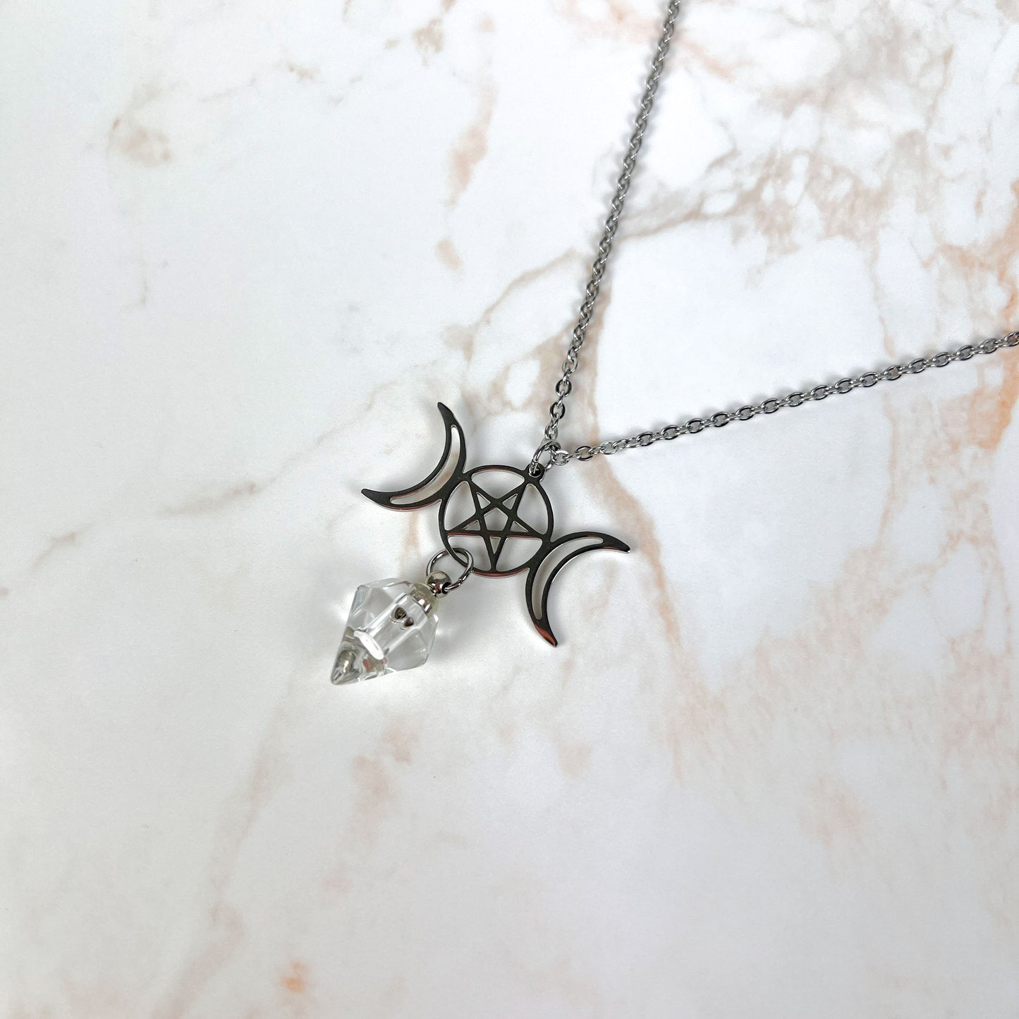 Triple Moon and pentacle potion necklace made of stainless steel Baguette Magick