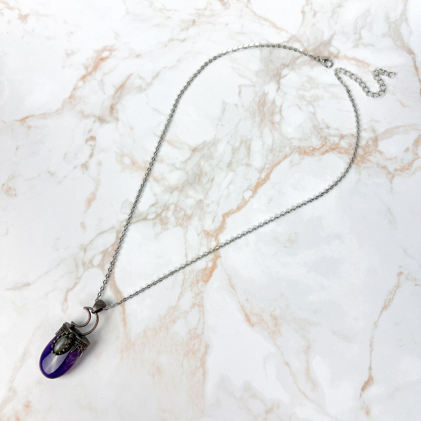 Crescent moon amethyst and labradorite witchy necklace Baguette Magick