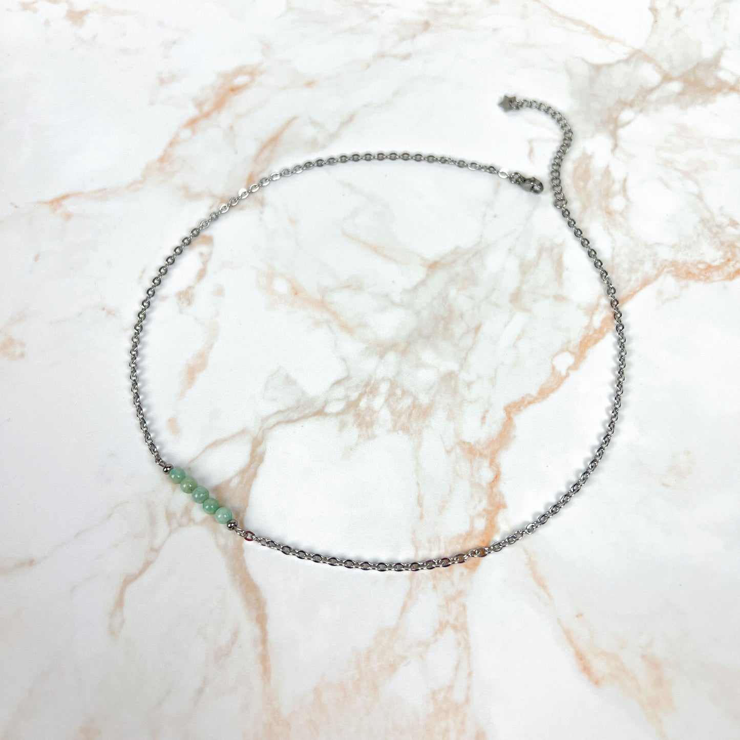 Round beads gemstone necklace, hypoallergenic waterproof stainless steel Baguette Magick