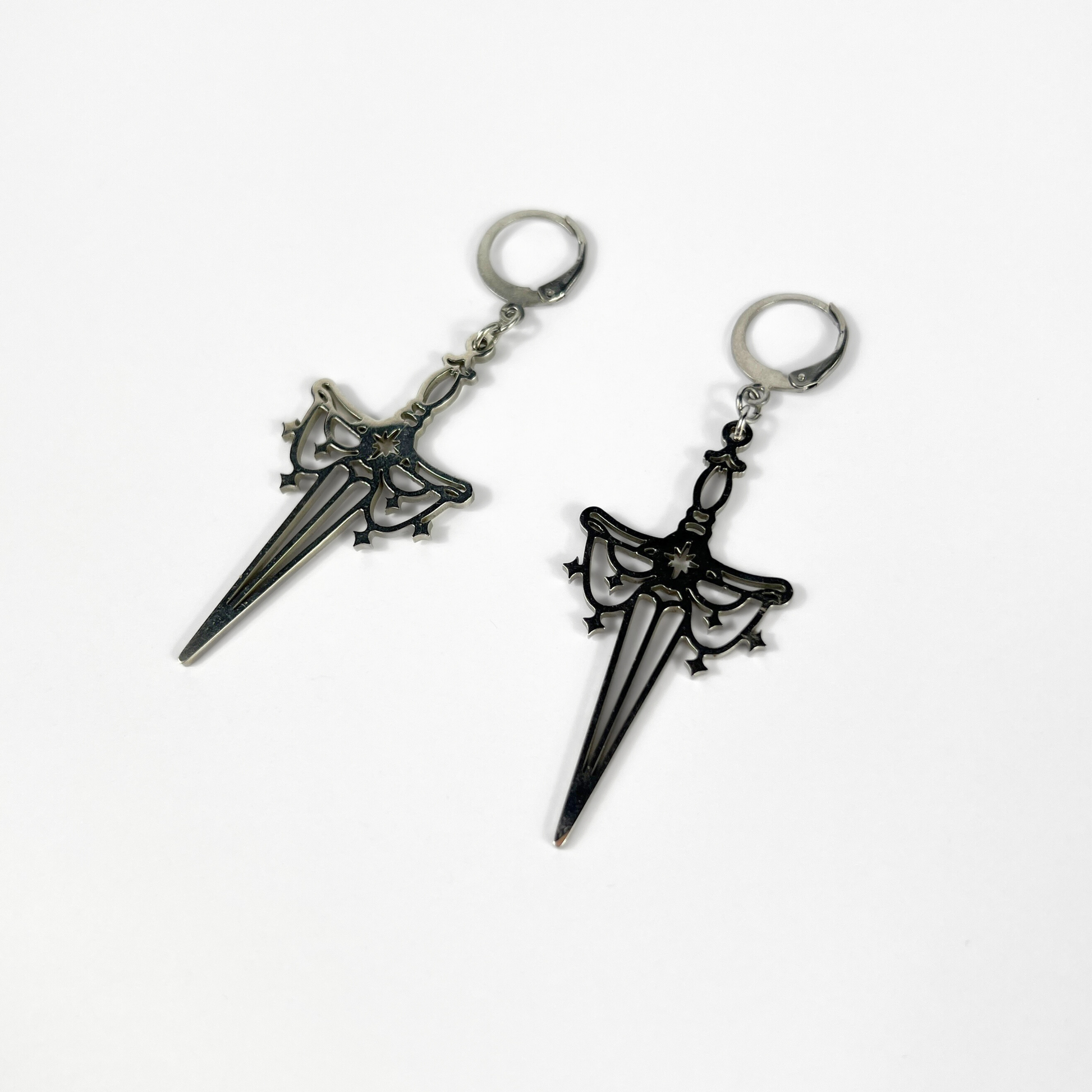 Athame dagger earrings, silver tone stainless steel Baguette Magick