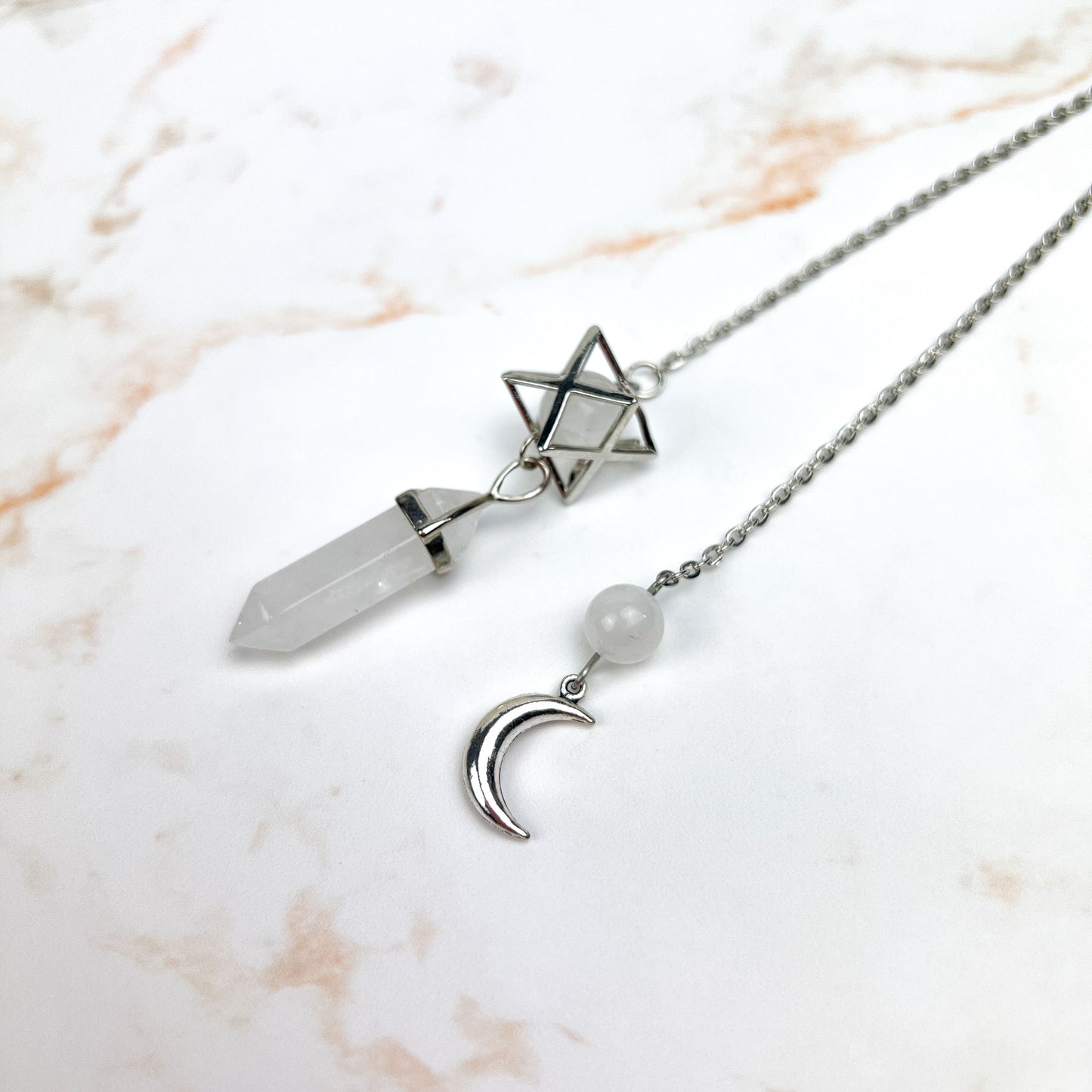 Clear quartz Merkaba and Moon crescent divination pendulum