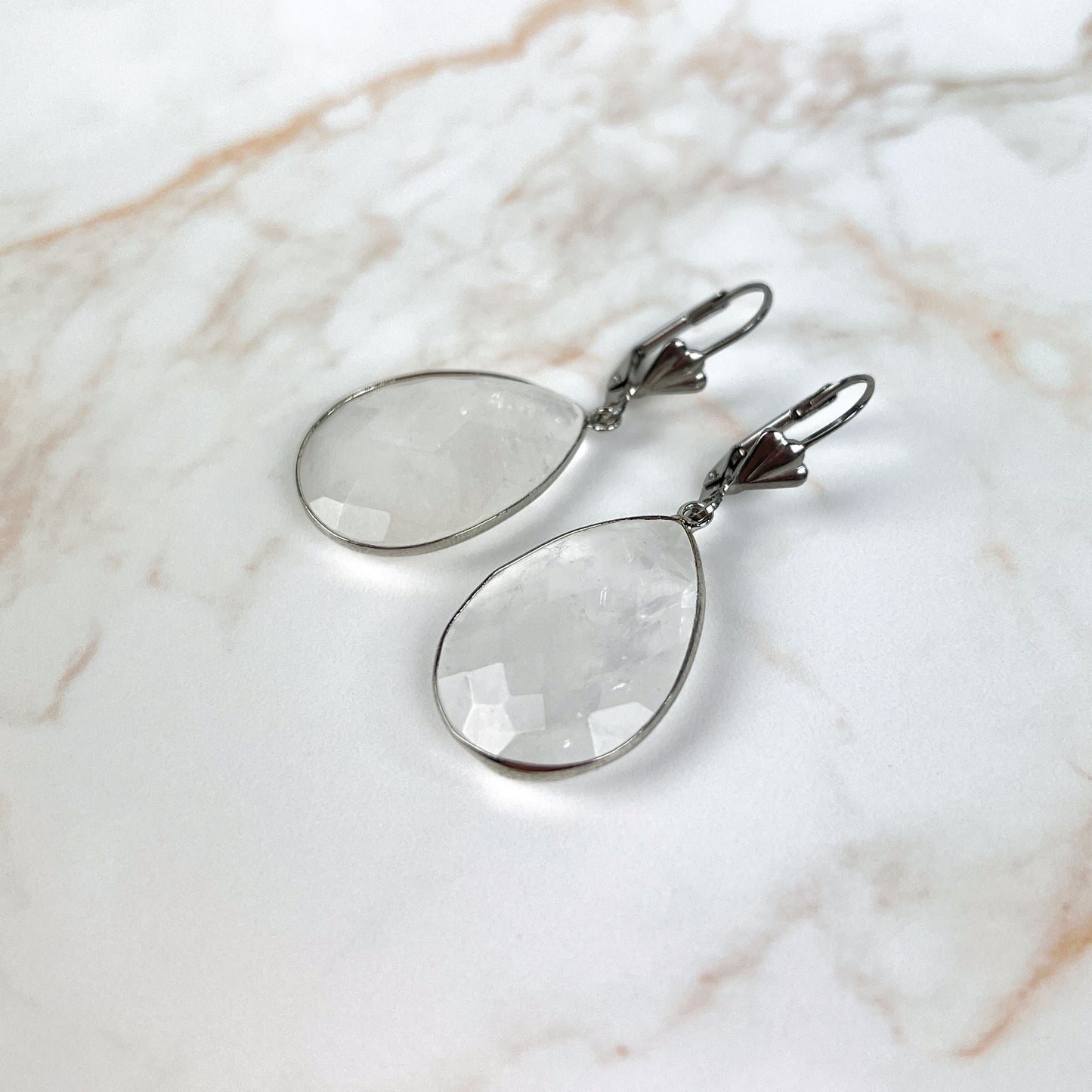 Clear quartz faceted teardrop earrings Baguette Magick