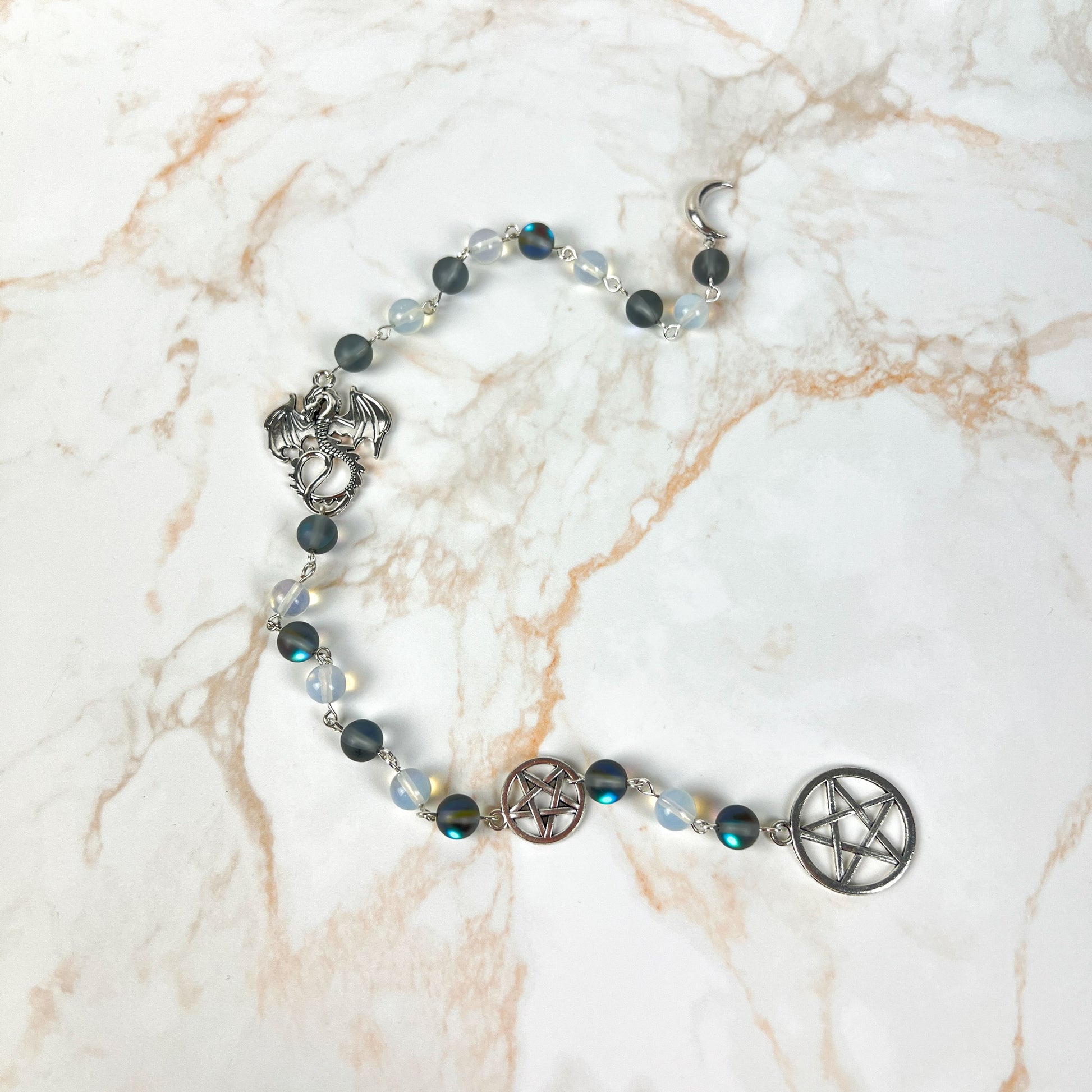 Witch ladder, Opalite, Mermaid glass, Blue sandstone, Dragon, 3, 7, 9 beads Baguette Magick