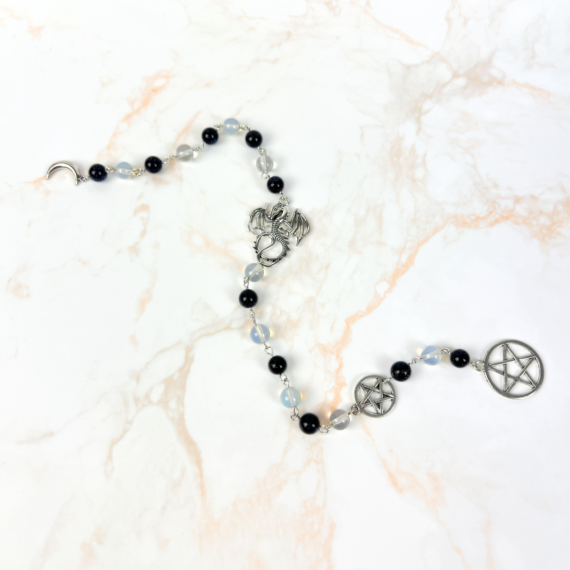 Witch ladder, Opalite, Mermaid glass, Blue sandstone, Dragon, 3, 7, 9 beads Baguette Magick