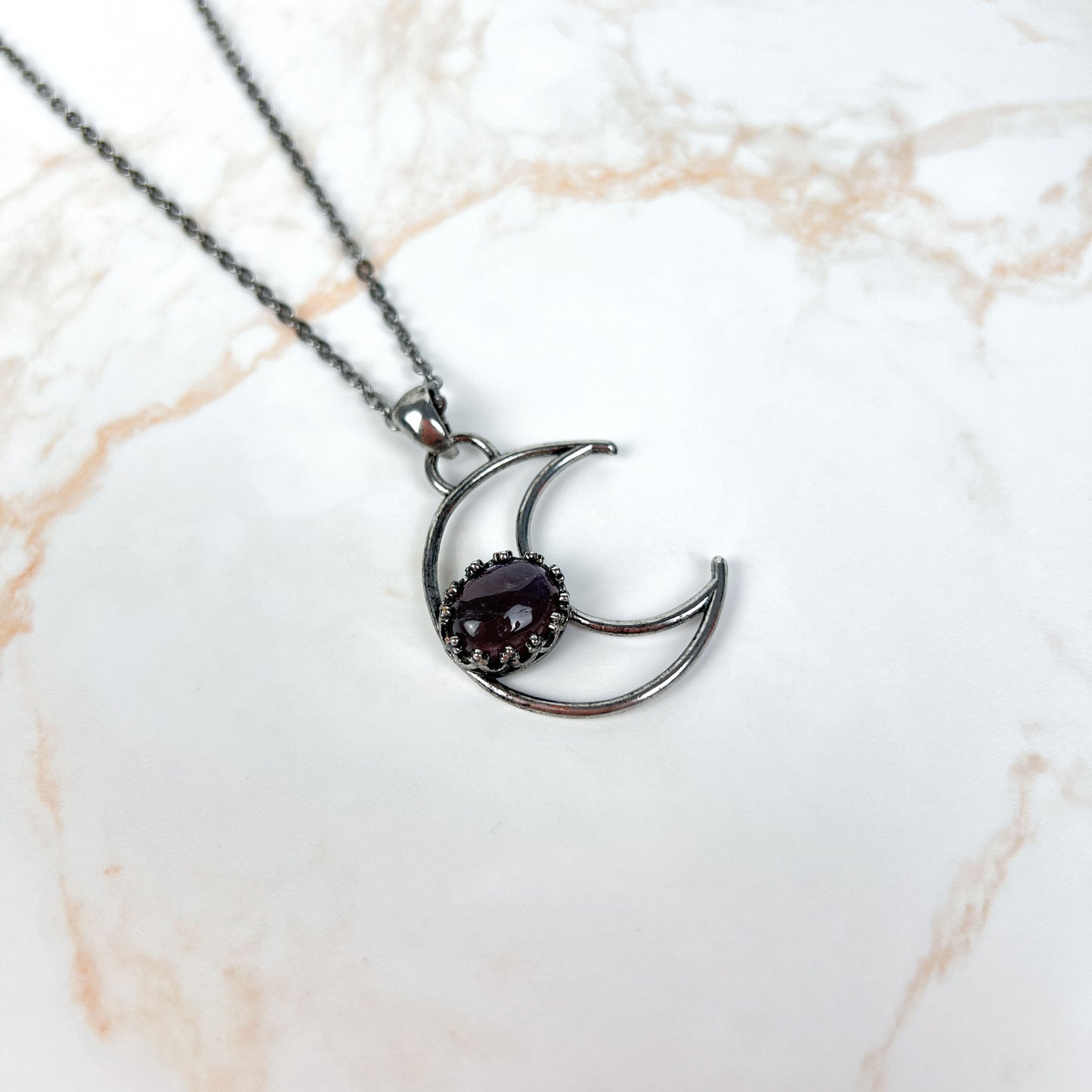 Crescent moon amethyst witchy choker necklace Baguette Magick